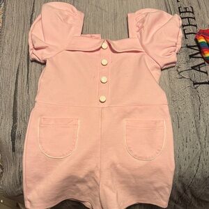 Janie and Jack Light Pink Romper with Puff Sleeves